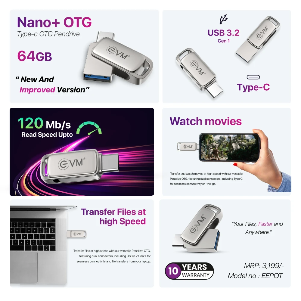 EVM Pendrive 64GB Elite Nano + Type-C OTG USB 3.2 (METAL) view 4